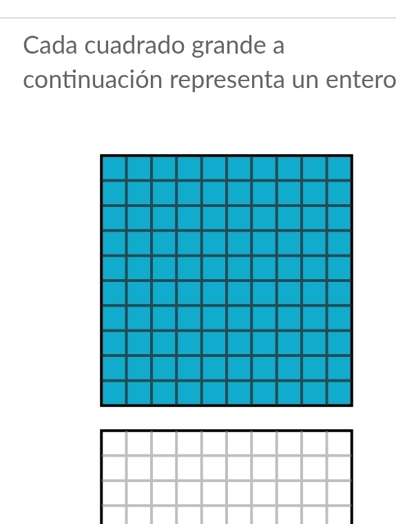 Cada cuadrado grande a 
continuación representa un entero