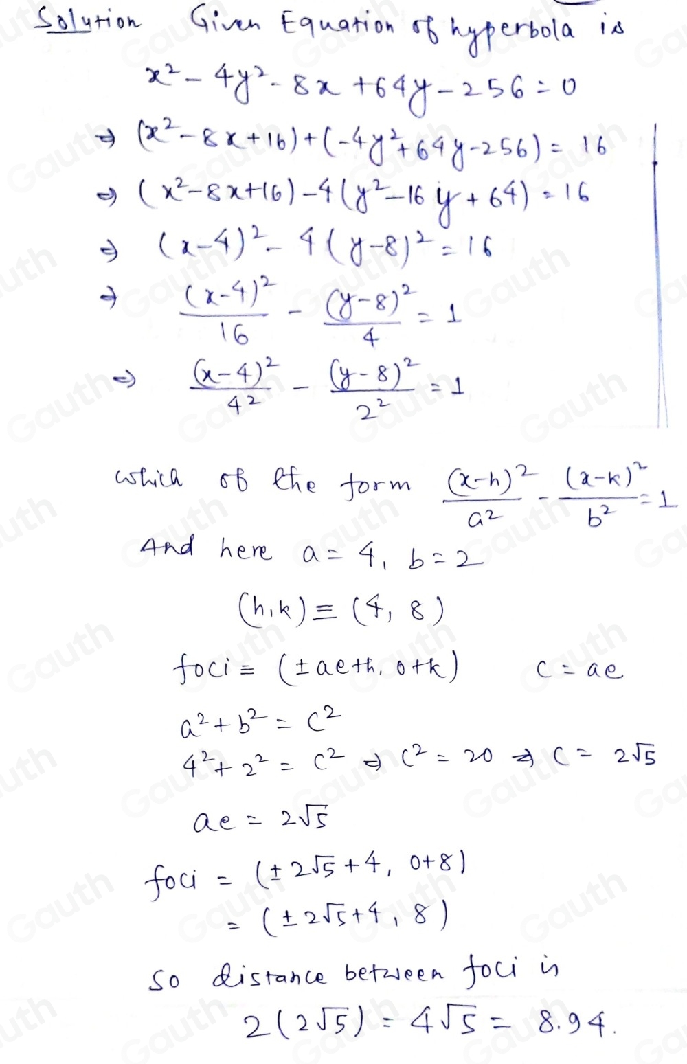 Solved: a hyperbola has the equation x^2-4y^2-8x+64y-256=0 determine ...