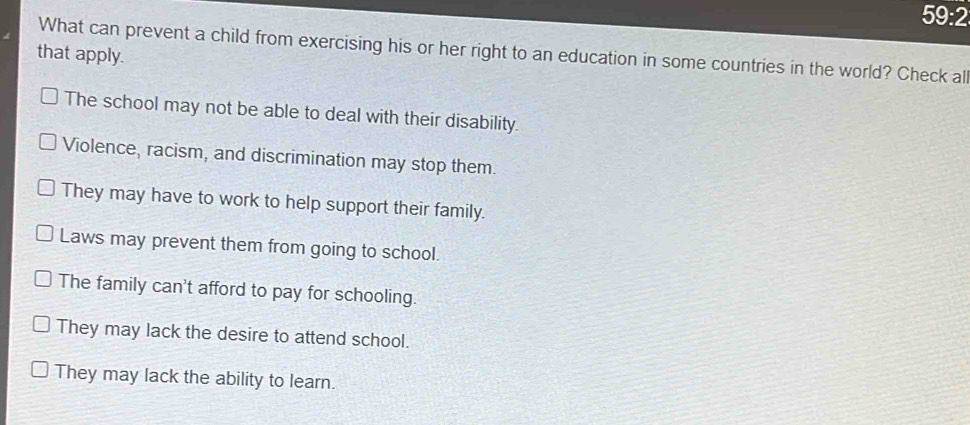 Solved: 59:2 What can prevent a child from exercising his or her right ...