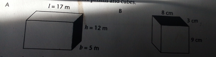 A
sms and cubes.
l=17m
B
h=12m
b=5m