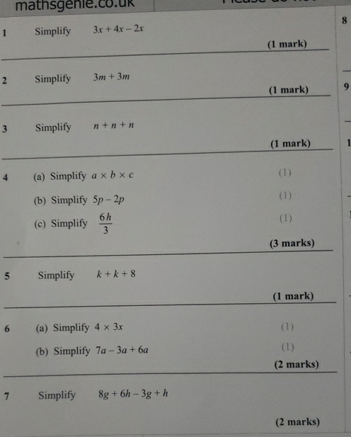 mathsgenie.co.ük
8
1 
2 
9
3 
  
4 
5
6
7
(2 marks)