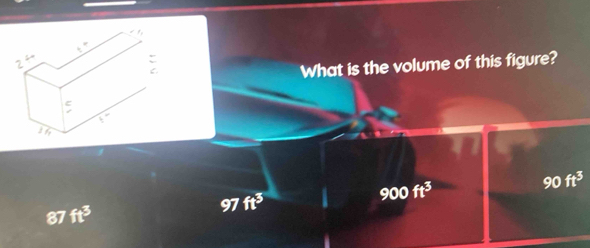 Solved: What is the volume of this figure? 97 ft^3 900ft^3 90ft^3 87 ft ...