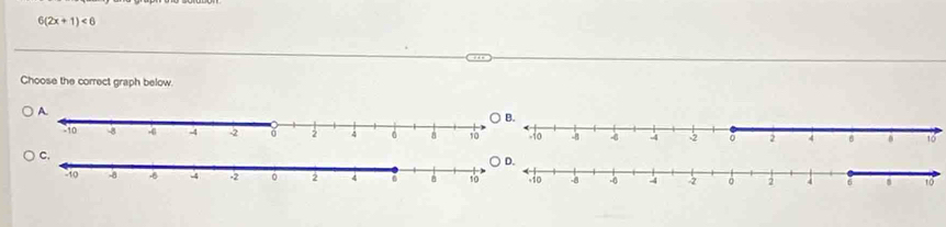 6(2x+1)<6</tex> 
Choose the correct graph below. 
1ổ