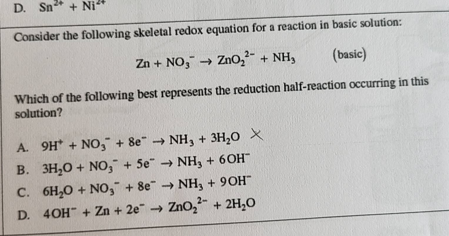 Solved: Sn^(2+)+Ni^(2+) Consider the following skeletal redox equation ...