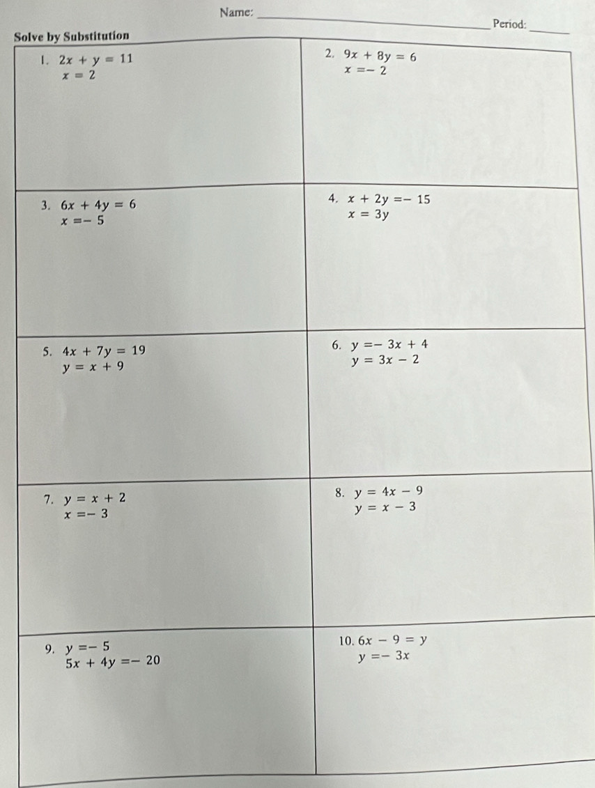 Name:_
Period:
Solve by Substitution
_