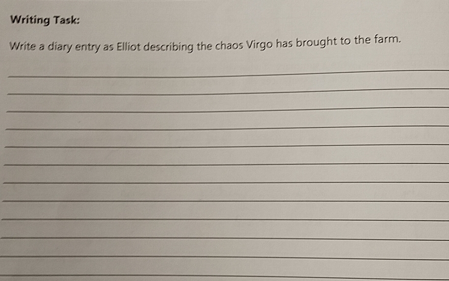 Solved: Writing Task: Write a diary entry as Elliot describing the ...