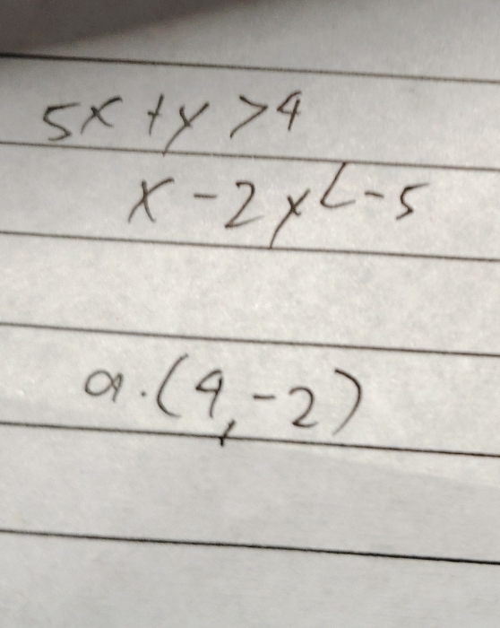 5x+y>4
x-2y
O. (4,-2)