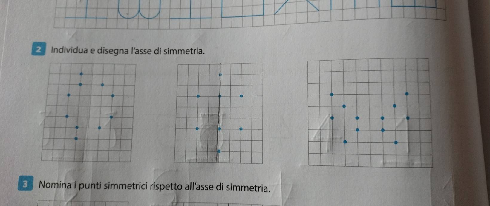 Individua e disegna l’asse di simmetria. 
3 Nomina i punti simmetrici rispetto all’asse di simmetria.