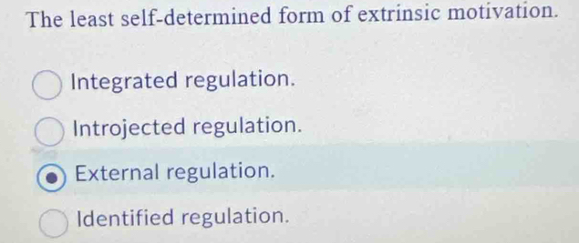 Solved: The least self-determined form of extrinsic motivation ...