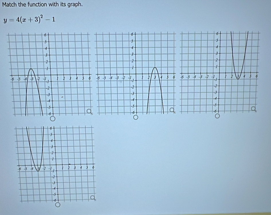 Match the function with its graph.
y=4(x+3)^2-1