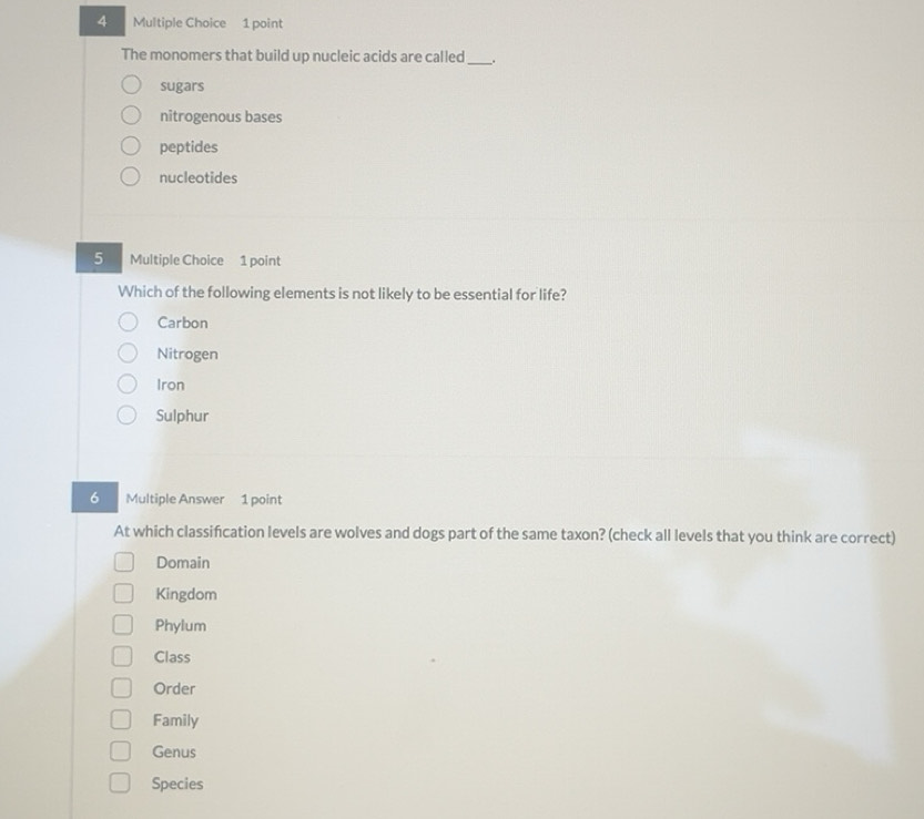 Solved: The monomers that build up nucleic acids are called_ . sugars ...