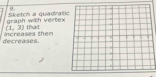 Sketch a quadrati 
graph with vertex
(1,3) that 
increases then 
decreases.