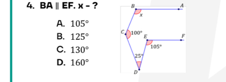 BAparallel EF.x- ?
A. 105°
B. 125°
C. 130°
D. 160°