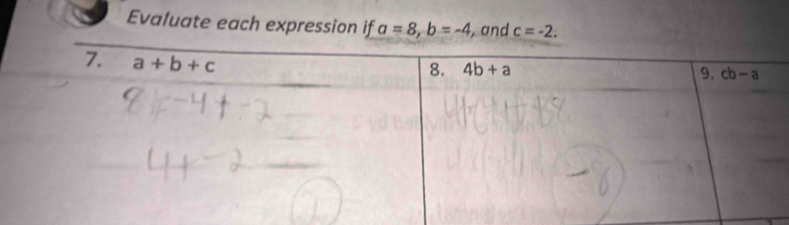 Evaluate each expression if a=8,b=-4, , and c=-2.