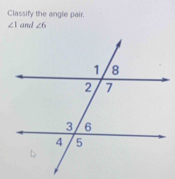 Classify the angle pair.
∠ 1 and ∠ 6