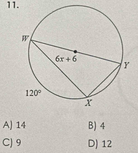 A) 14 B) 4
C) 9 D) 12