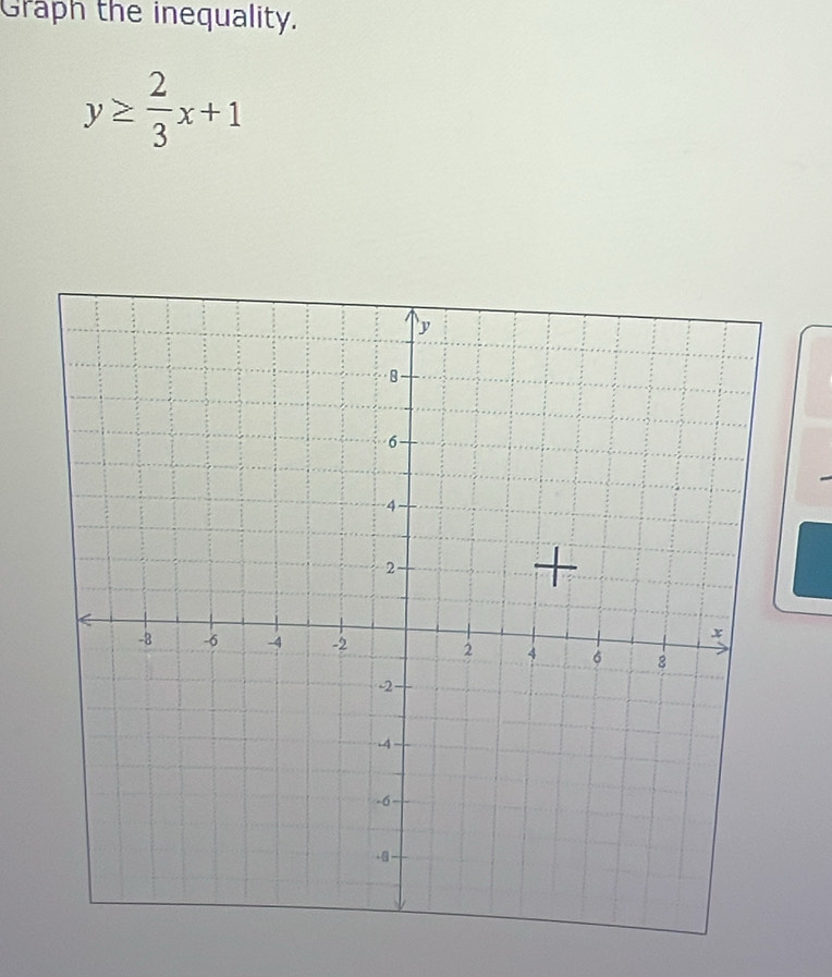 Graph the inequality.
y≥  2/3 x+1