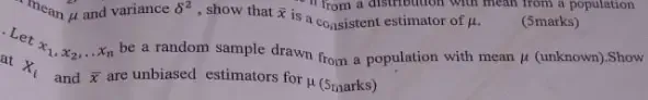 Solved: ' from a distribltion with mean from a population mean μ and ...