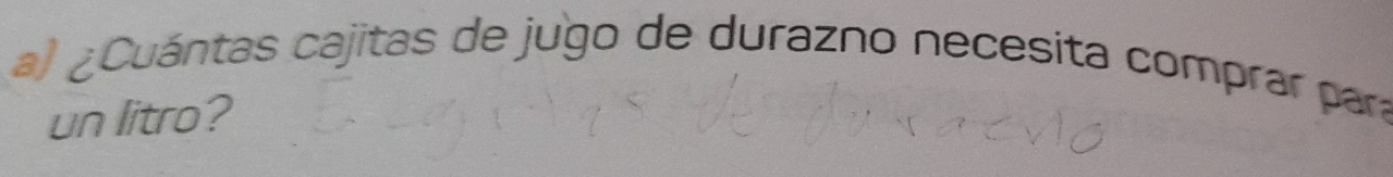 ¿Cuántas cajitas de jugo de durazno necesita comprar para 
un litro?