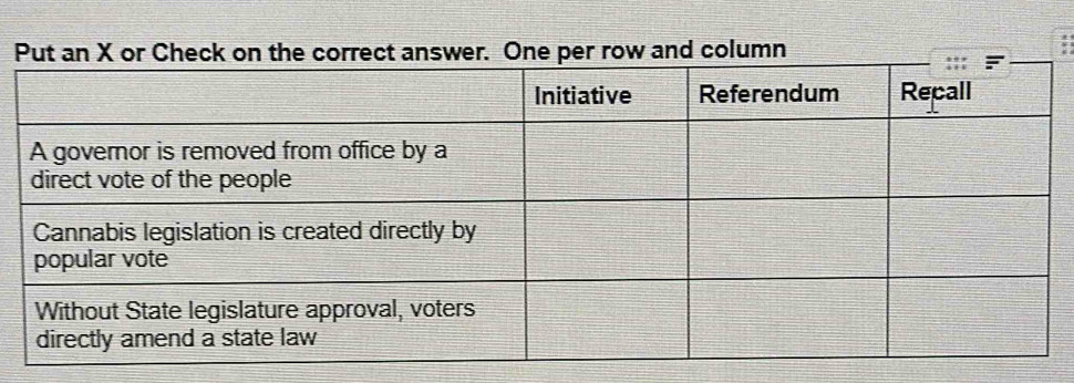 Put an X or e per row and column