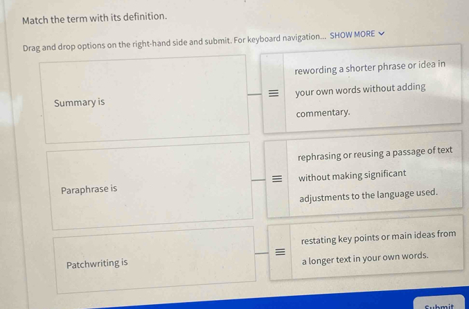 Solved: Match the term with its definition. Drag and drop options on ...