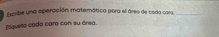 Escribe una operación matemática para el área de cada cara._ 
Etiqueta cada cara con su área.