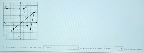 The glide reflection that maps △DEF onc △D ET Choase Recause the glide refection Chotree a rigid transformation.