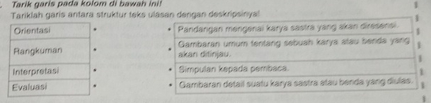 Tarik garis pada kolom di bawah ini! 1 
Tariklah garis antara struktur teks u deskripsinyal