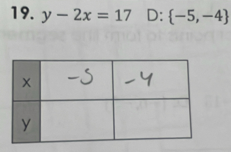 y-2x=17 D:  -5,-4