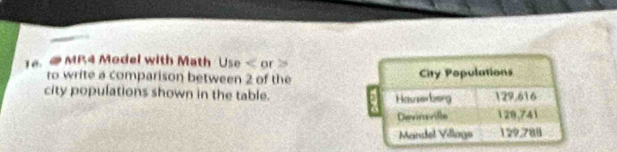 MR4 Model with Math Use
to write a comparison between 2 of the 
city populations shown in the table.