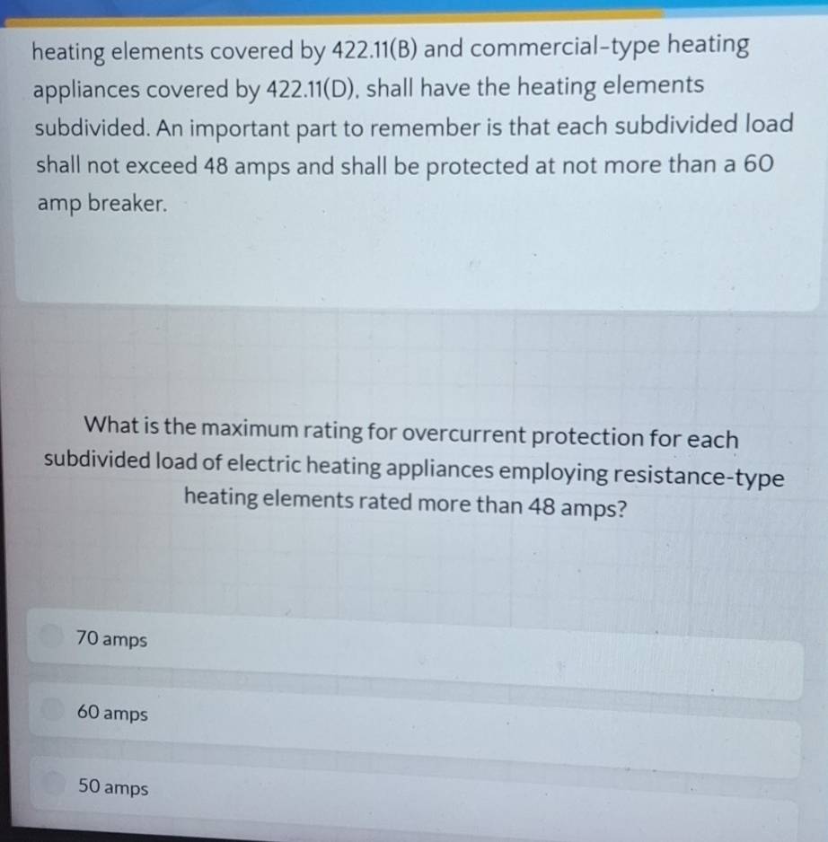 Solved: heating elements covered by 422.11 (B) and commercial-type ...