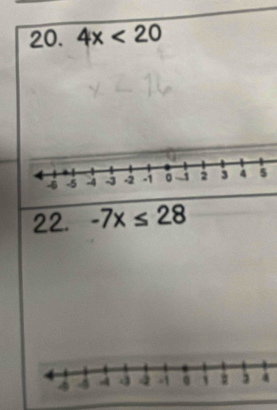 4x<20</tex> 
22. -7x≤ 28