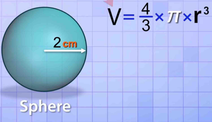 V= 4/3 * π * r^3
Sphere