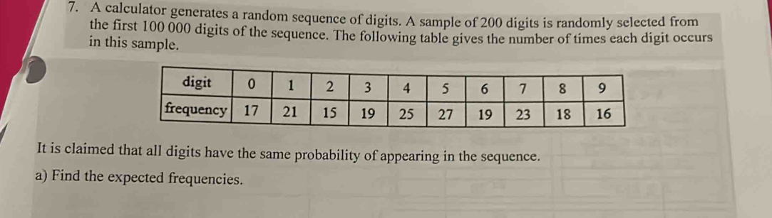 Solved: A calculator generates a random sequence of digits. A sample of ...