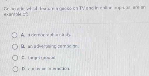 Solved: Geico ads, which feature a gecko on TV and in online pop-ups ...