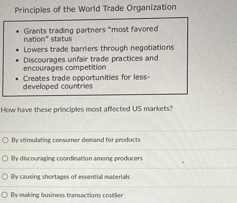 Solved: Principles of the World Trade Organization Grants trading ...