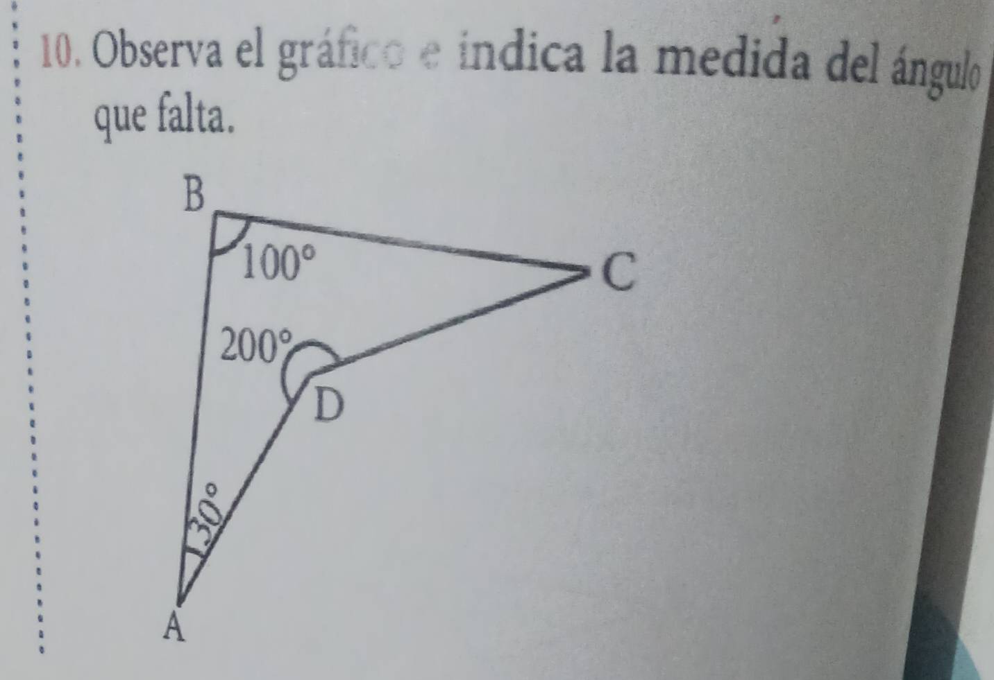 Observa el gráfico e indica la medida del ángulo
que falta.