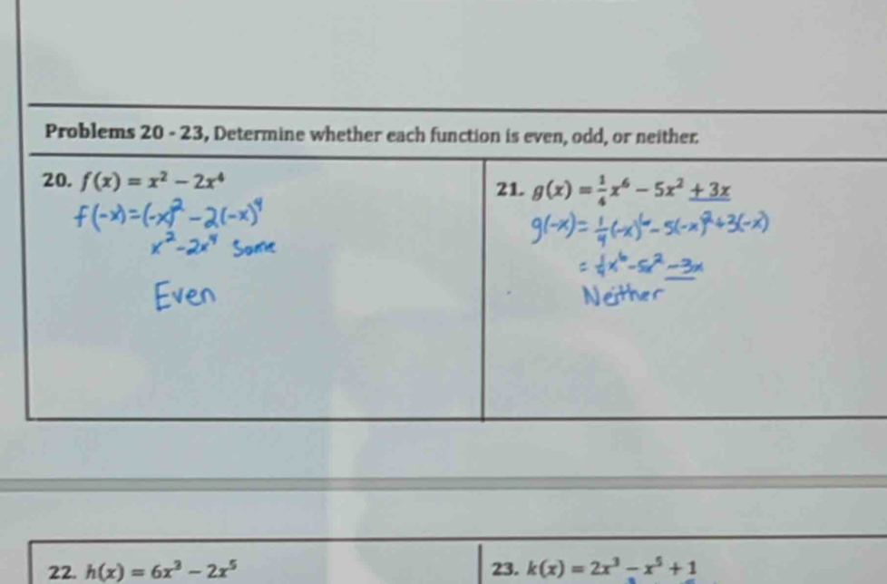 h(x)=6x^3-2x^5 23. k(x)=2x^3-x^5+1