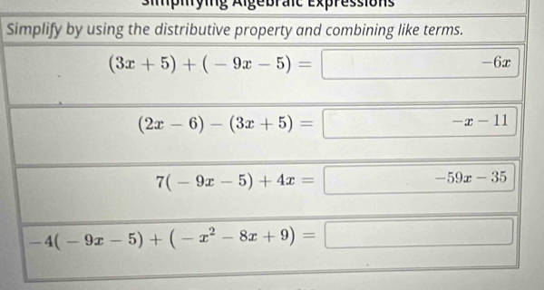 Simpmrying Algebraic Expressions
S