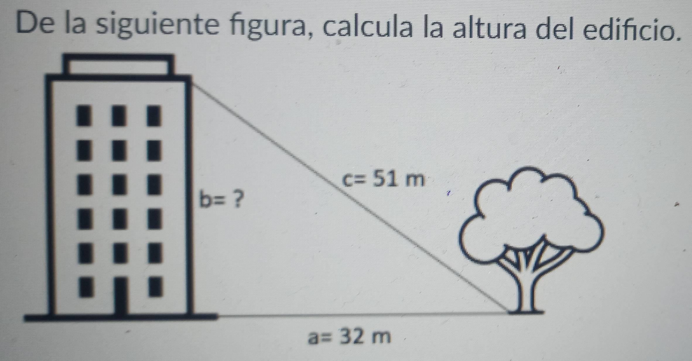 De la siguiente fígura, calcula la altura del ediñcio.