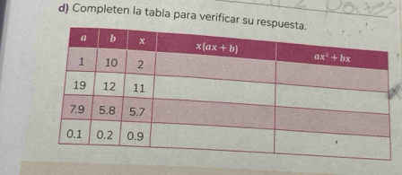 Completen la tabla para verificar su