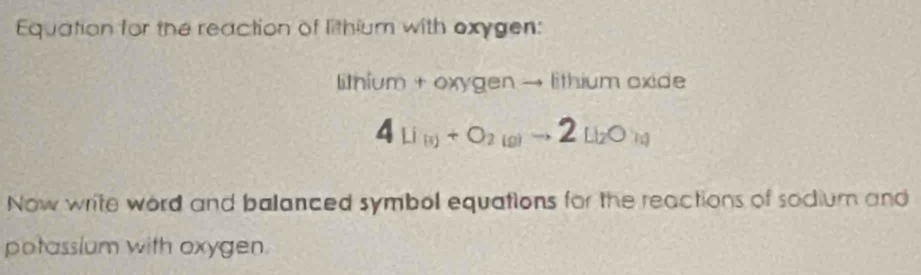 Solved: Equation for the reaction of lithium with exygen: lithium ...