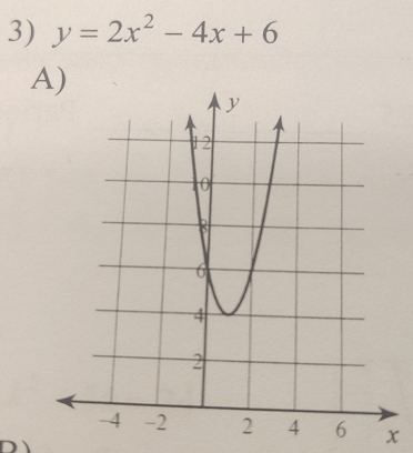 y=2x^2-4x+6
A
x
D