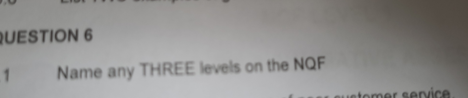 UESTION 6 
1 
Name any THREE levels on the NQF