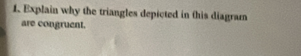 Explain why the triangles depicted in this diagram 
are congruent.