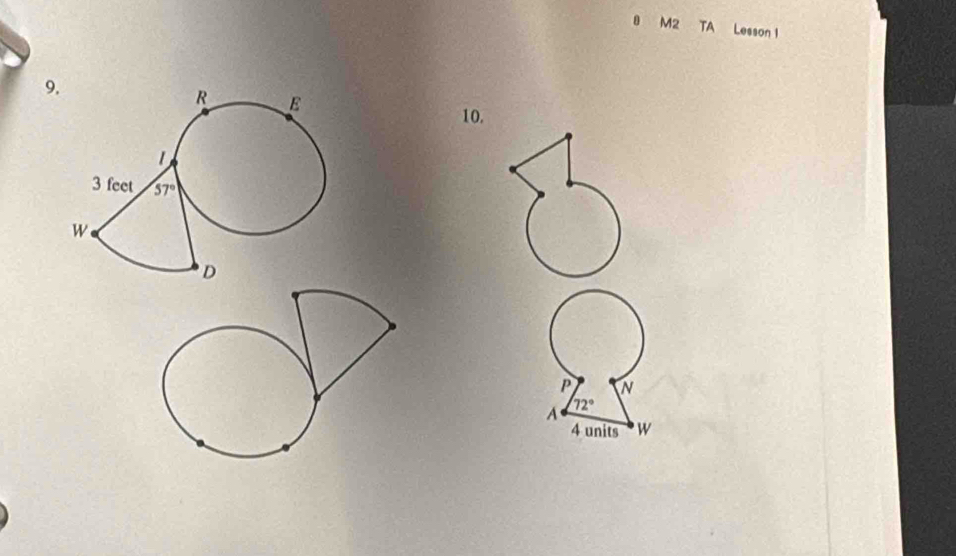 M2 TA Lesson 1
9
10.
P N
A 72°
4 units w