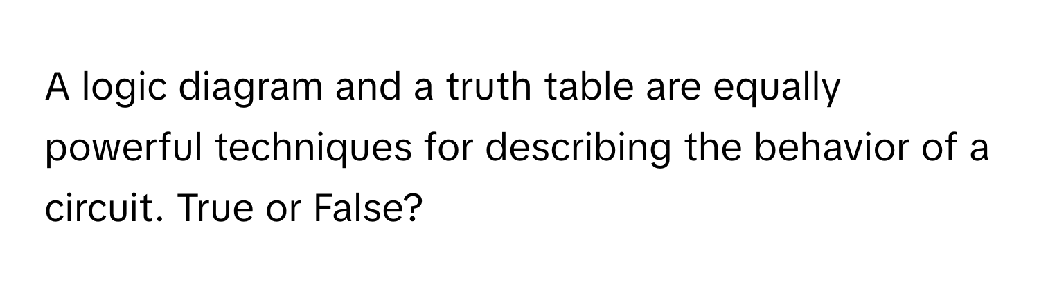 Solved: A logic diagram and a truth table are equally powerful ...