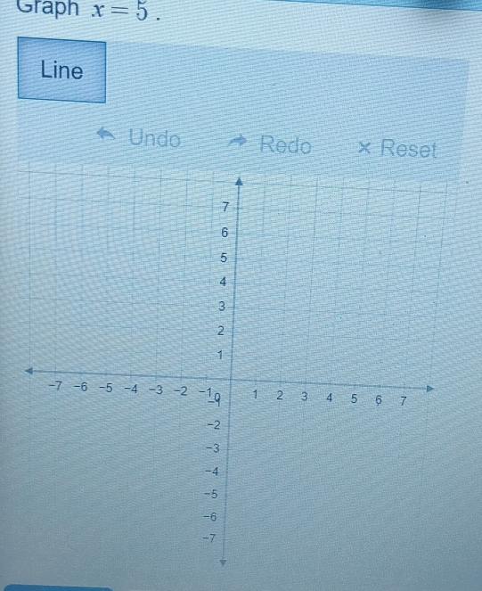 Graph x=5. 
Line 
Undo Redo × Re