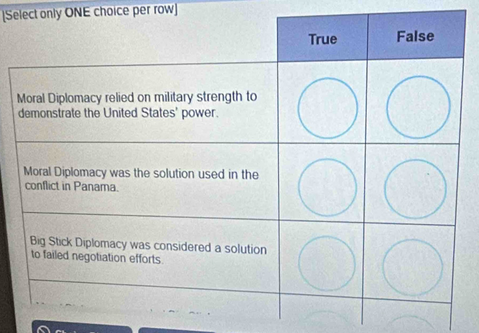 Select only ONE choice per row]