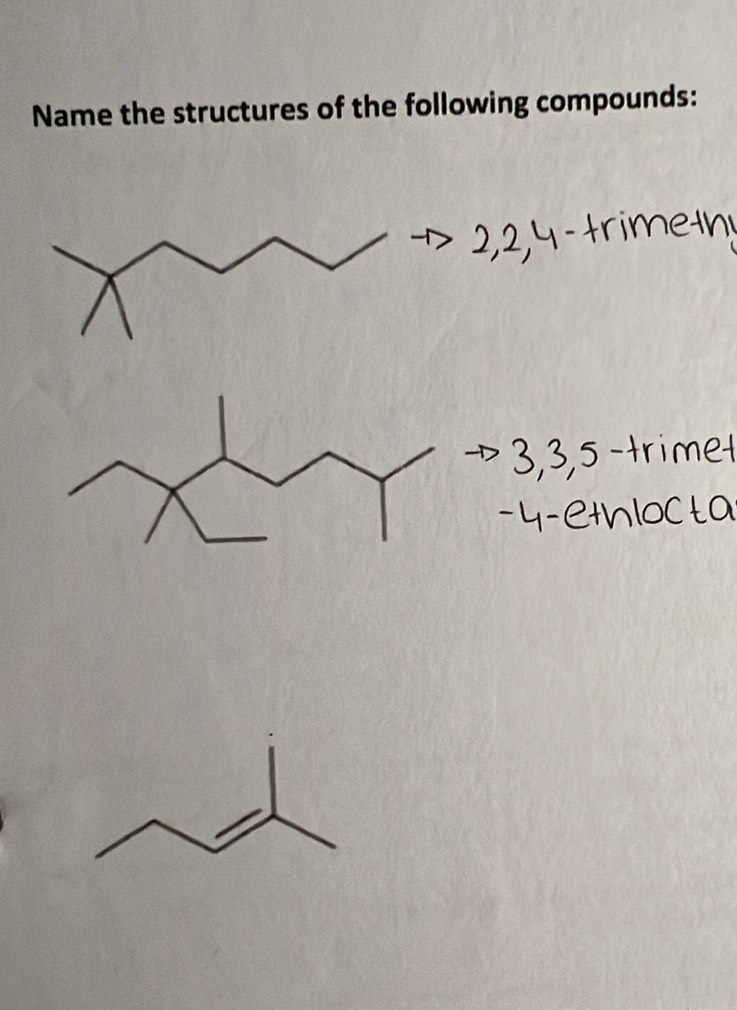 Name the structures of the following compounds: